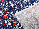Віскоза стрейч принтована, дрібна квіточка на темно синьому фоні. (ширина 1,70м) №821, фото 2