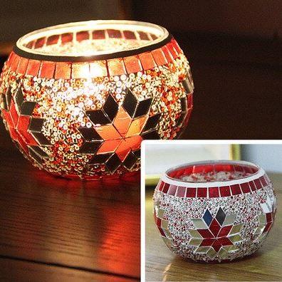 Підсвічник-ваза Мозаїка Handmade ручної роботи зі скла та бісеру Червоний Скло
