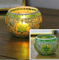 Підсвічник-ваза Мозаїка Handmade ручної роботи зі скла та бісеру Зелений / Декоративний підсвічник скляний