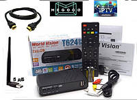 WiFi 5db Цифровий TV-тюнер DVB Т2\C тюнер World Vision T624D3-32 канали AC3 IPTV ,YouTube ,Megogo+HDMI