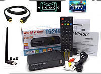 WiFi 5db Цифровой TV-тюнер DVB Т2\C тюнер World Vision T624D3-32 канала AC3 IPTV ,YouTube ,Megogo+HDMI