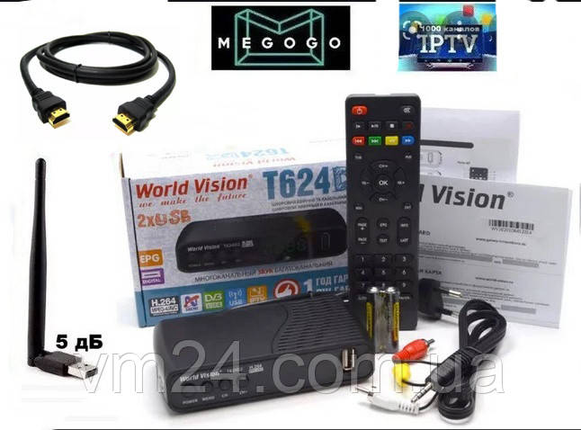 WiFi 5db Цифровий TV-тюнер DVB Т2\C тюнер World Vision T624D3-32 канали AC3 IPTV ,YouTube ,Megogo+HDMI