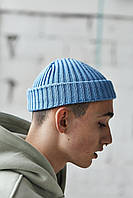 Стильная шапка Лион oversize (голубая). Шапка на осень/зиму