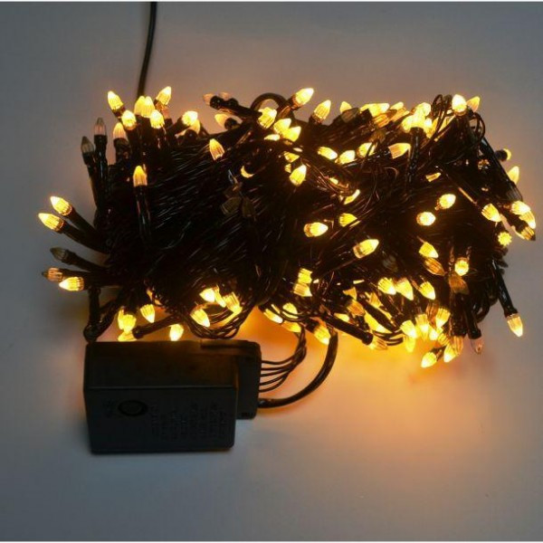 Гірлянда новорічна 100LED 6м чорний дріт Теплий білий Конус | Бахрома світлодіодна нитка мерехтлива