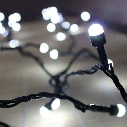Гірлянда новорічна 400LED 17м чорний дріт Білий Матовий лінза велика | Бахрома світлодіодна нитка