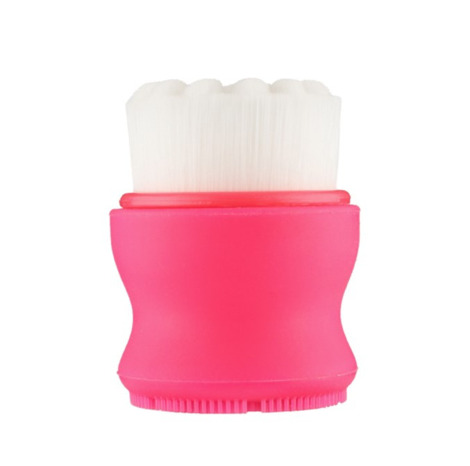 Компактна Двостороння силіконова щітка для чищення обличчя з м'якою щетиною Рожева