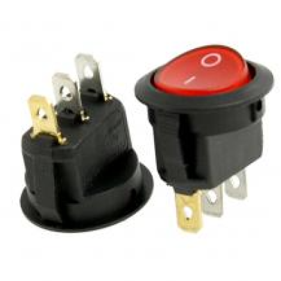 Перемикач круглий c підсвічуванням, KCD-2, ON-OFF TCOM, 3pin, 6A, 220V, червоний, фото 1