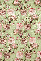 Портьерная ткань для штор Жаккард зеленого цвета с цветочным рисунком