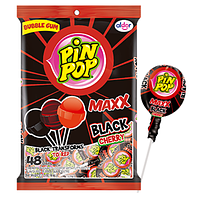 Цукерки льодяники Pin Pop Black Cherry Lollipop з жувальною гумкою 48 шт