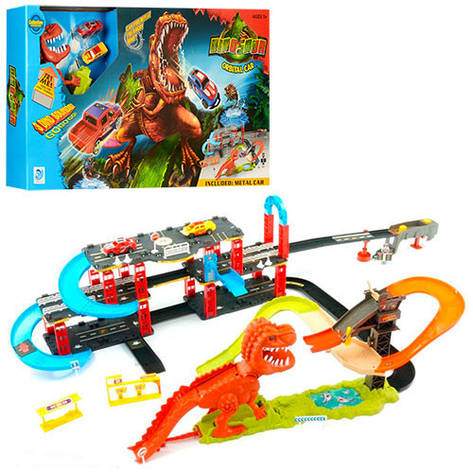 Трек запуск парковка Динозавр Рекс зі звуком Hot Wheels 2 машинки 8899-93, фото 1