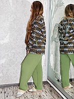 Размер 58. Байковая пижама женская теплая, зеленый зимний домашний костюм