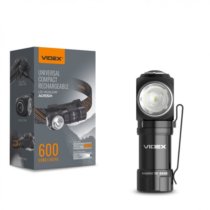 Портативний світлодіодний ліхтарик Videx A055H 600 Lm 5700 K, знімний акумулятор 16340 800mAh