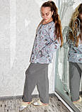 Теплий хатній костюм жіночий на байці, сіра зимова піжама для сну та дому. Розмір 48, фото 3