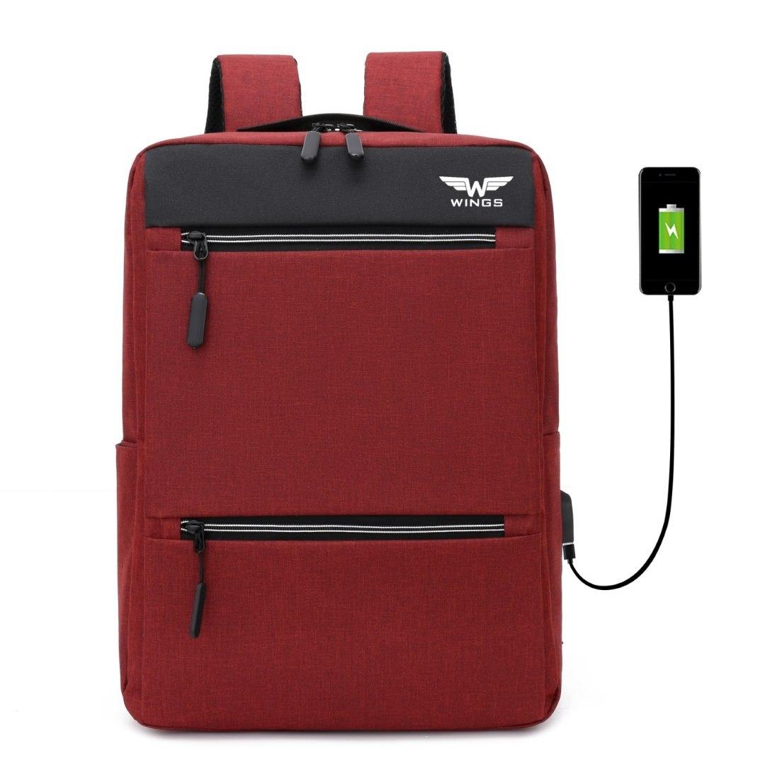 Рюкзак водостійкий WINGS BP30 для ноутбука з USB-портом Червоний