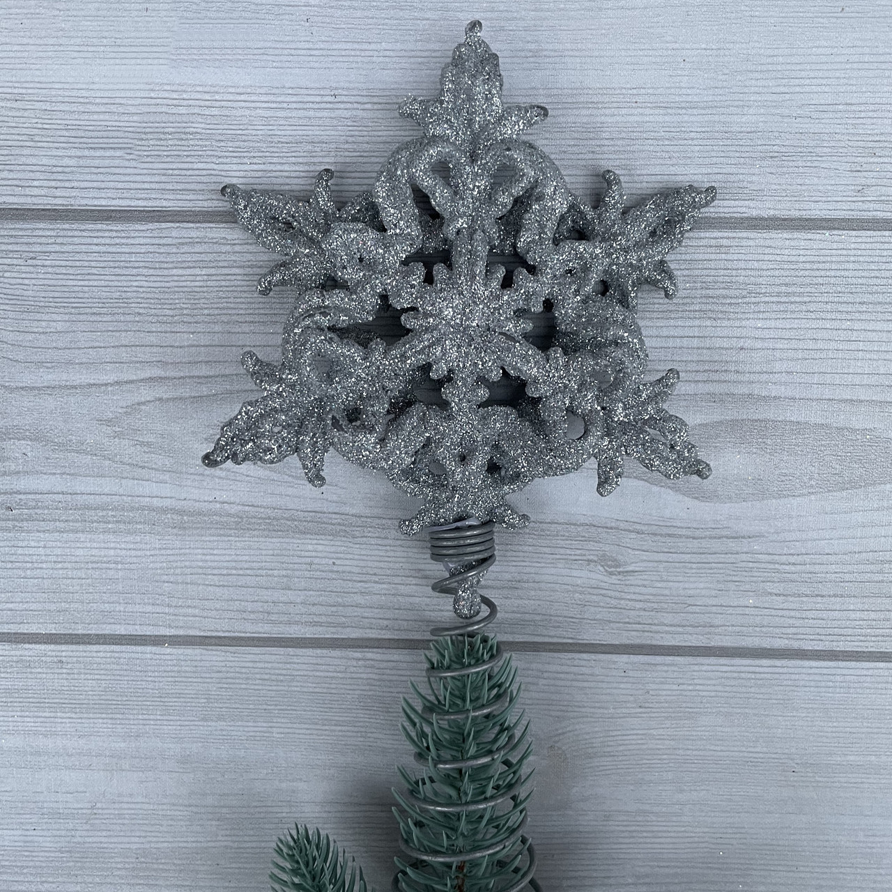 Новорічна прикраса верхівки  на ялинку срібло середня, фото 1