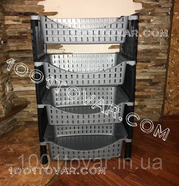 Етажерка 4-х ярусна пластикова для овочів і фруктів Rattan Tuffex, Полку Ротанг бежево-коричнева, фото 1