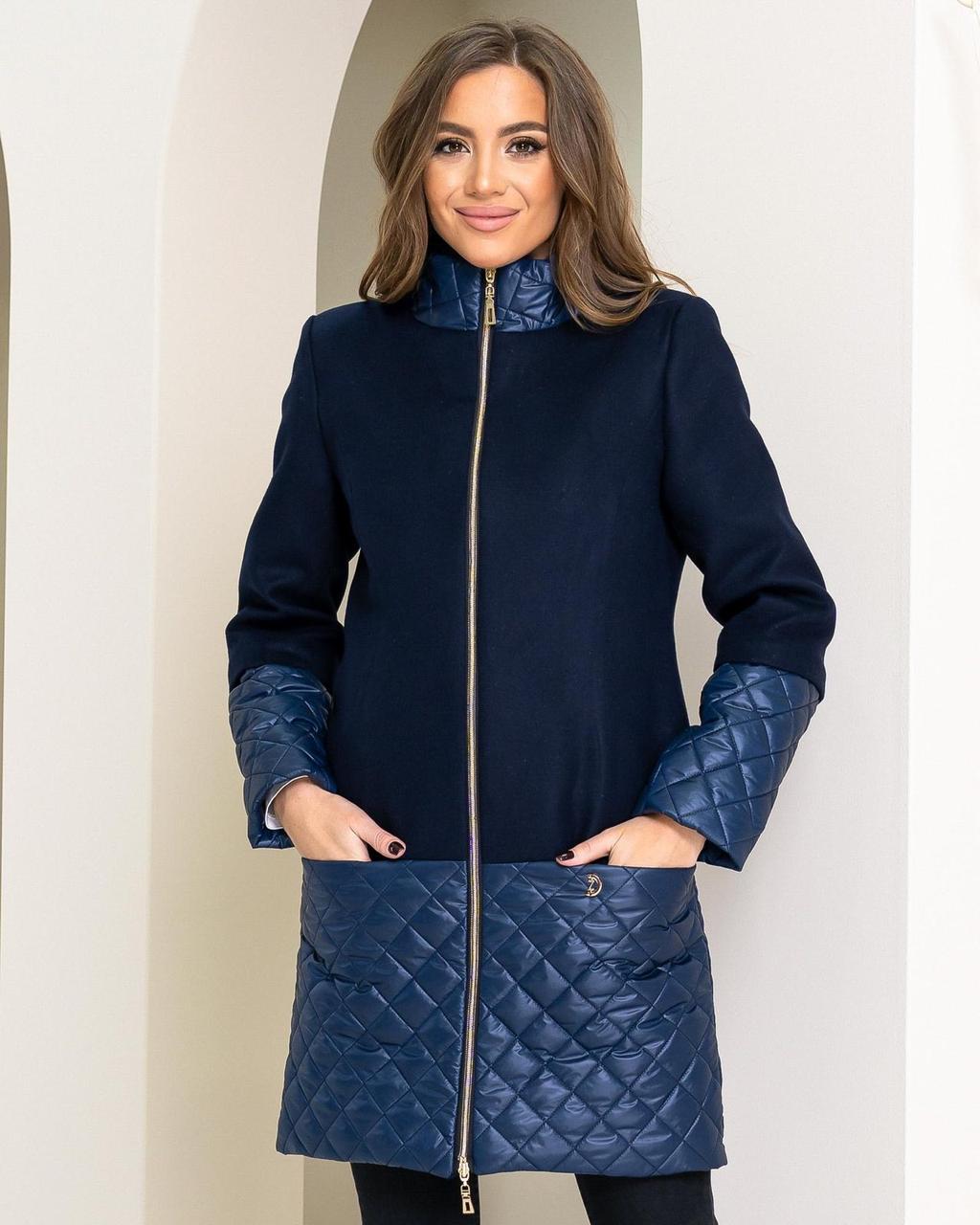 Пальто осінь / весна Кашемір + плащівка арт. 137/1 Темно-Сниний, фото 1