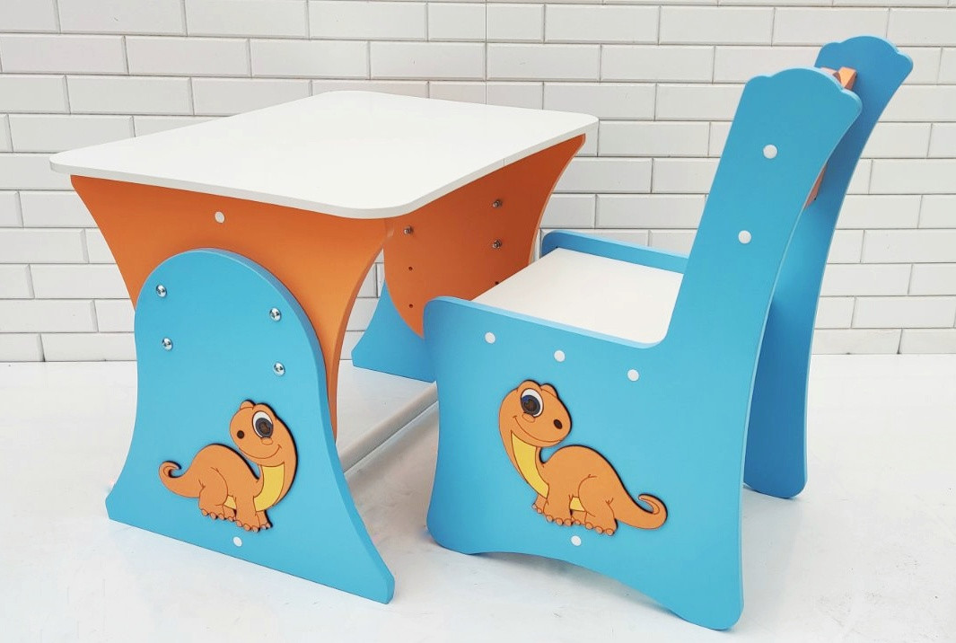 Детский стол и стул Дино БРОНТОЗАВР оранжевый+голубой, растущая парта - фото 9 - id-p1506880130