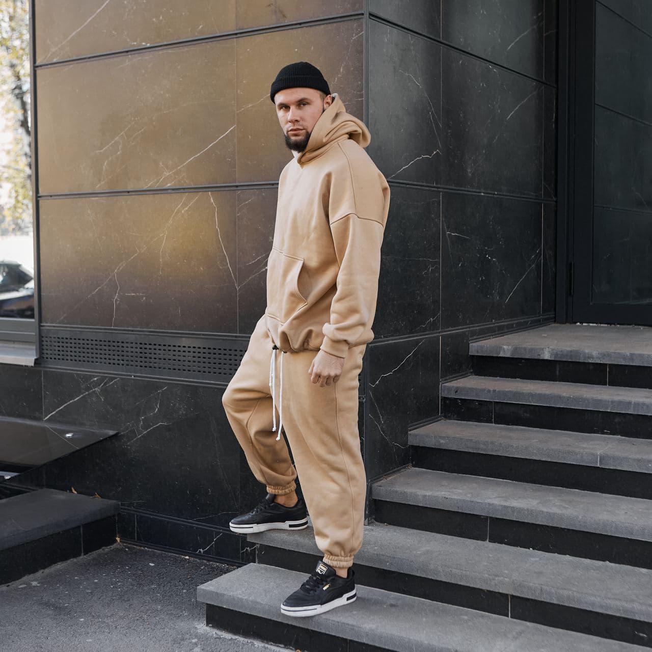 Спортивный костюм теплый мужской бежевый Oversize