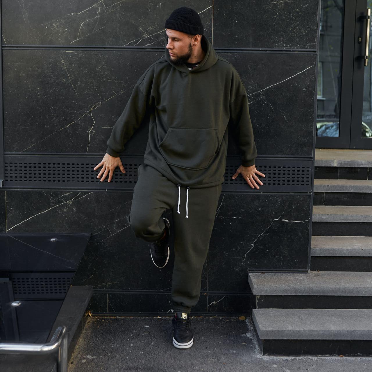 Спортивний костюм теплий чоловічий хакі Oversize