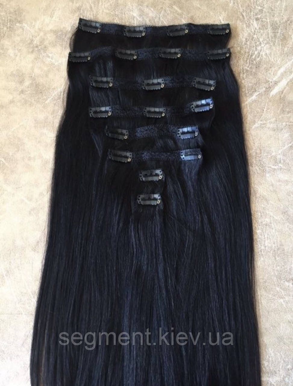 Натуральне європейське волосся на шпильках, 60 см 120 грамів, колір чорний