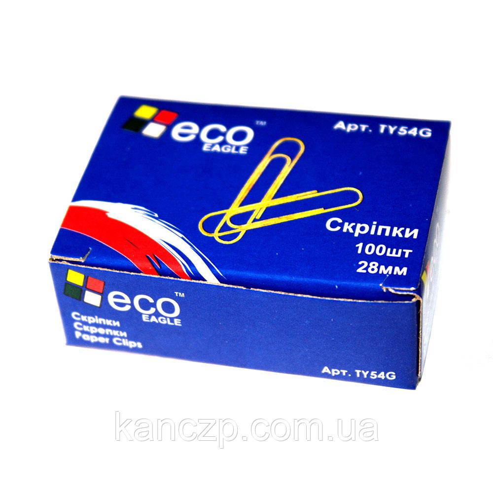 Скріпки Eco-Eagle позолочені 28 мм‚ круглі, 100 штук в упаковці TY54G, фото 1