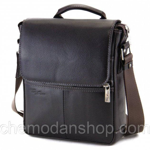 Сумка чоловіча шкіряна з клапаном і ручкою Tom Stone 709-BR повсякденна коричнева