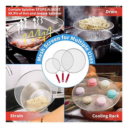 Екран кришка від бризок з ручкою d-24 см Vitol на сковороду багатофункціональна, фото 2