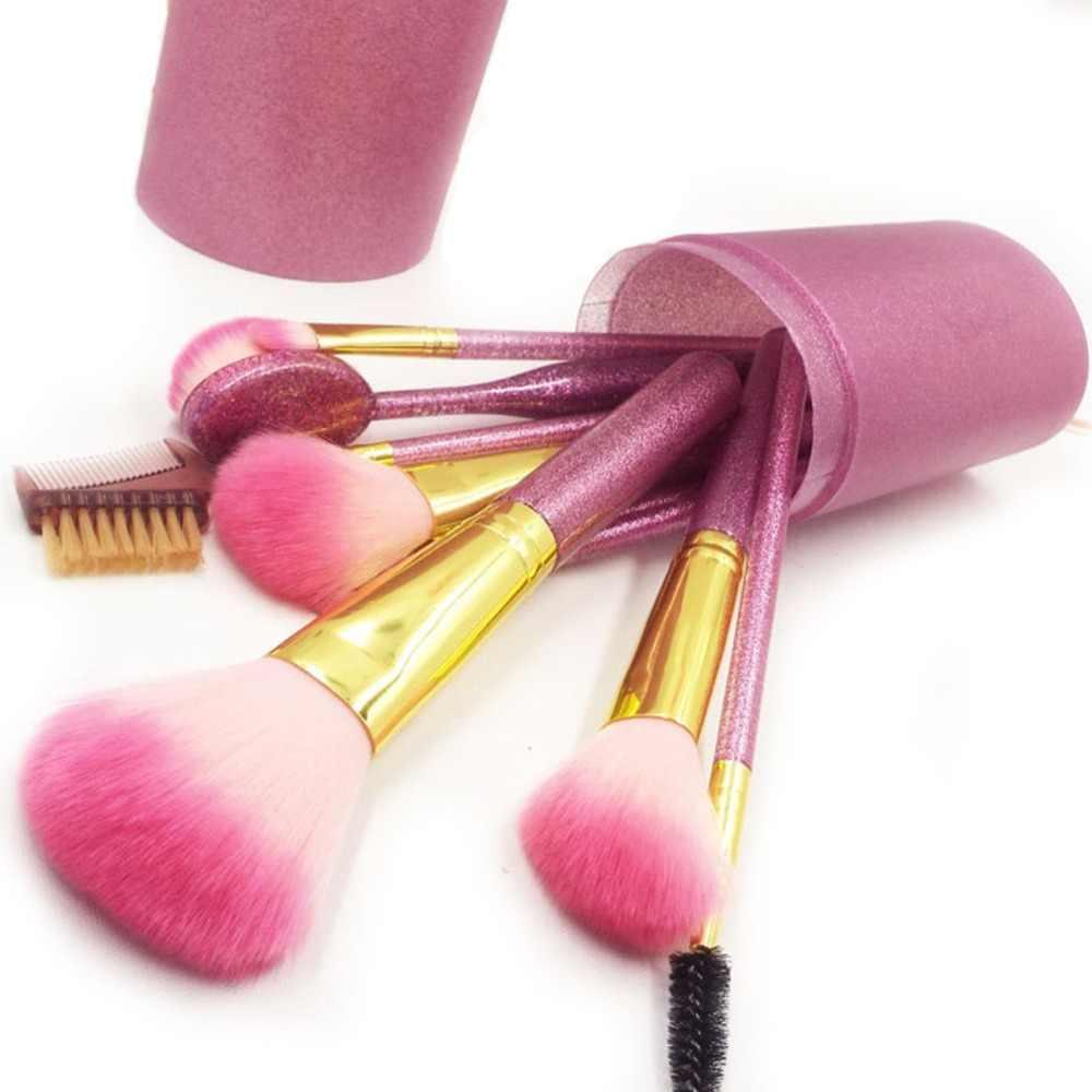 Набор кистей для макияжа в тубе, 9 шт, розово-перламутровые. Качественные кисти для макияжа. - фото 3 - id-p1381144644