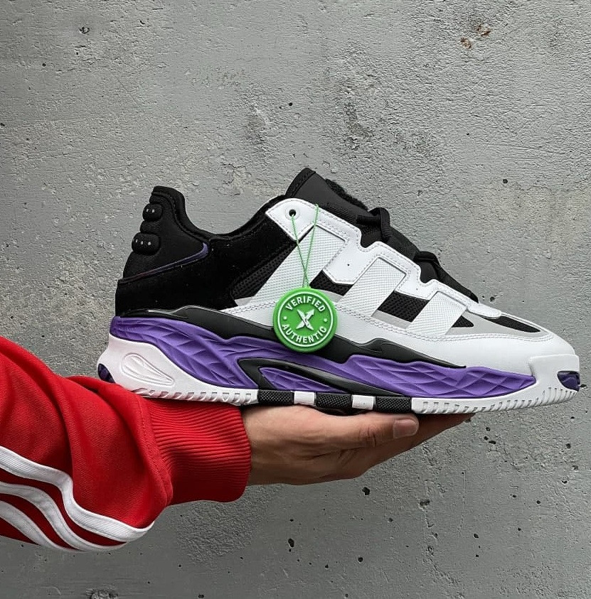 Чоловічі кросівки Adidas Niteball шкіряні весна-осінь-літо демісезонні білі з фіолетовим. Живе фото. топ, фото 1