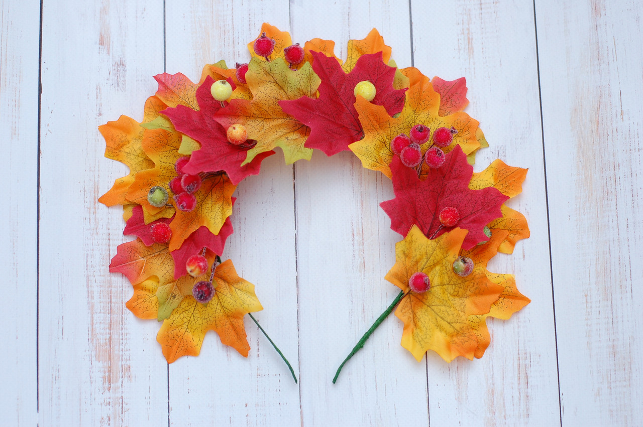 Осінній обруч / ободок для волосся з осіннім листям і ягодами 486 Об, фото 1