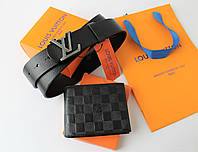 Мужской подарочный набор: ремень и кошелек Louis Vuitton black