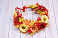 Осінній вінок для волосся / вінок на голову з листям, квітами, колосками та калиною 492 об, фото 4