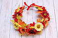 Осінній вінок для волосся / вінок на голову з листям, квітами, колосками та калиною 492 об, фото 3