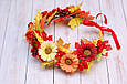Осінній вінок для волосся / вінок на голову з листям, квітами, колосками та калиною 492 об, фото 2