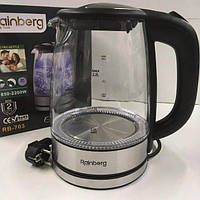 Електрочайник скляний Rainberg RB-703, 2200 Вт, 2 л чайник, чайник електричний