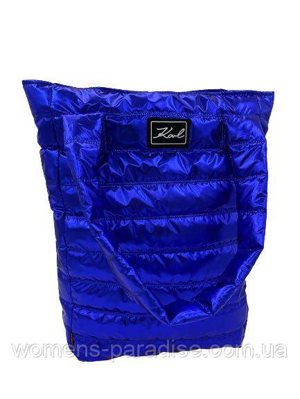 Женская сумка шоппер стеганая цвет синий - фото 1 - id-p1507121649