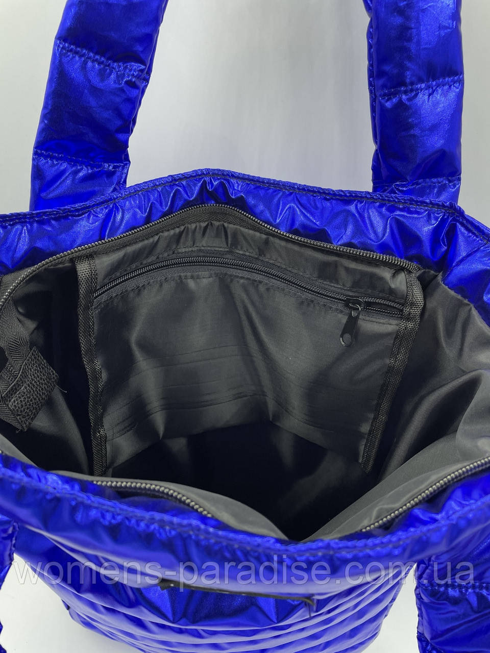 Женская сумка шоппер стеганая цвет синий - фото 5 - id-p1507121649