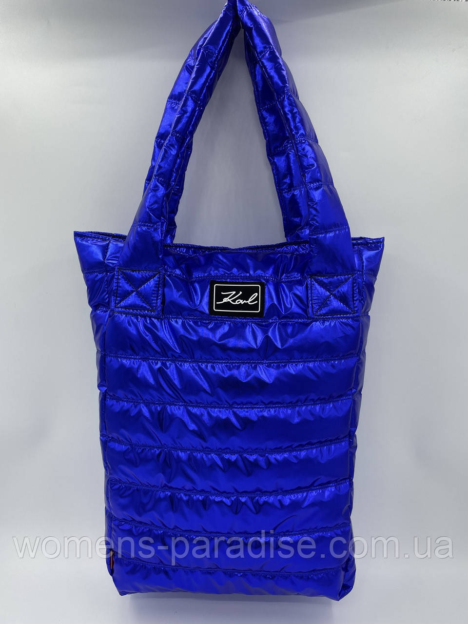 Женская сумка шоппер стеганая цвет синий - фото 4 - id-p1507121649