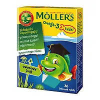 Mollers omega 3 рибки 36шт. - з фруктовим смаком, великий термін придатності, в наявності (Orkla, Польща)