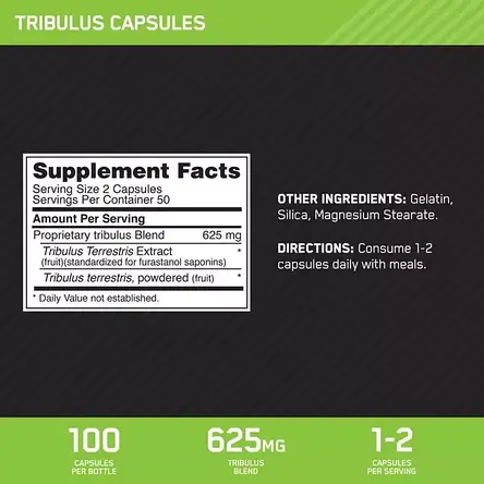 Трибулус Optimum Nutrition Tribulus 625 100 caps, фото 3