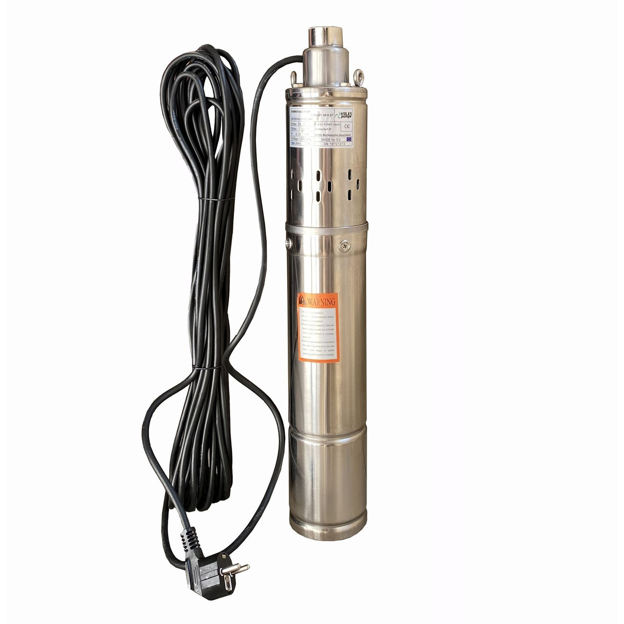 Занурювальний свердловинний шнековий насос VOLKS 3,5QGD1-50-0,37 (370 Вт, 1 мᶟ/год, напір 50 м, кабель 15 м, Ø 88 мм), фото 1