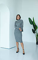 Классический женский костюм с юбкой для работы из теплой мягкой ткани ангора, серый 44, 46, 48