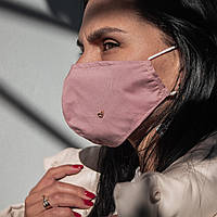 Золотой женский подвес брошь Сердце на маску + многоразовая маска в подарок розового цвета