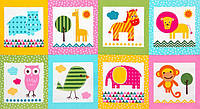 Детские ткани США, Детская панелька хлопковая для пэчворка и рукоделия Зверушки цветные, Robert Kaufman