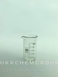 Склянка хімічна висока з мітками і носиком 50 мл, Boro 3.3