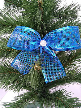 Новорічна прикраса Бант синій сітка 13*8 см