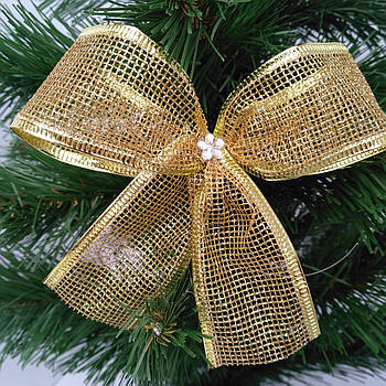 Новорічна прикраса Бант золото сітка 13*8 см