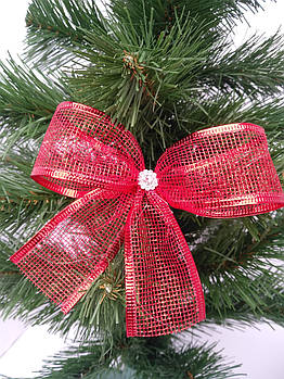 Новорічна прикраса червоний Бант сітка 13*8 см