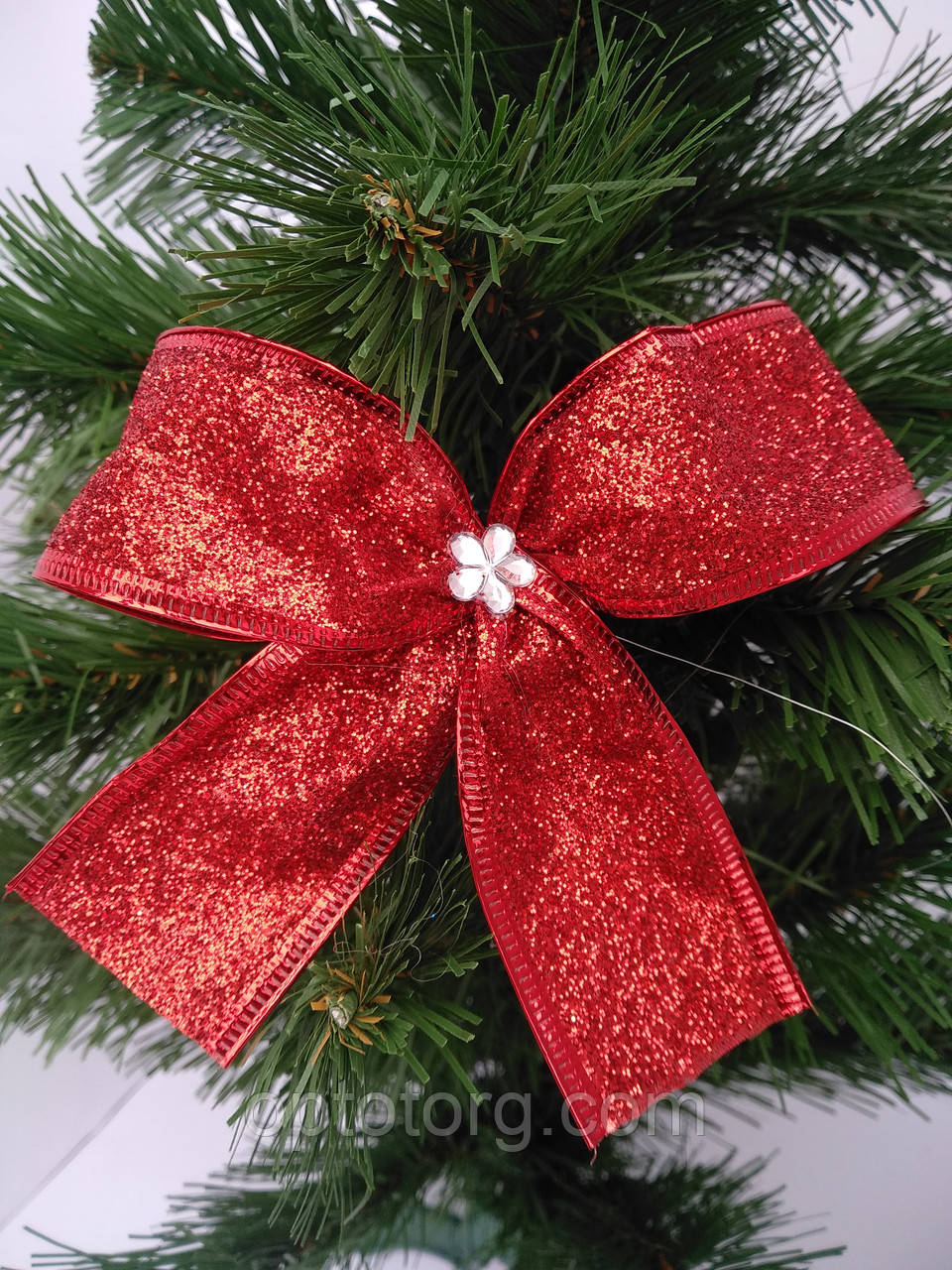 Новорічна прикраса Бант червоний металік 14*10 см, фото 1
